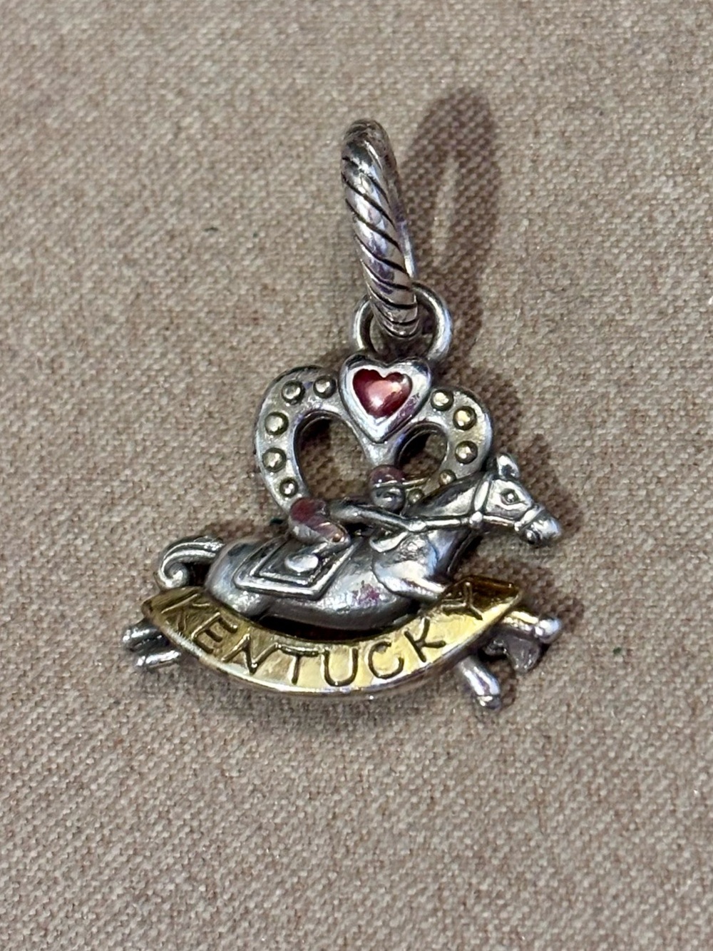 Brighton Kentucky state charm Race horse and jockey Silver and gold Red accents